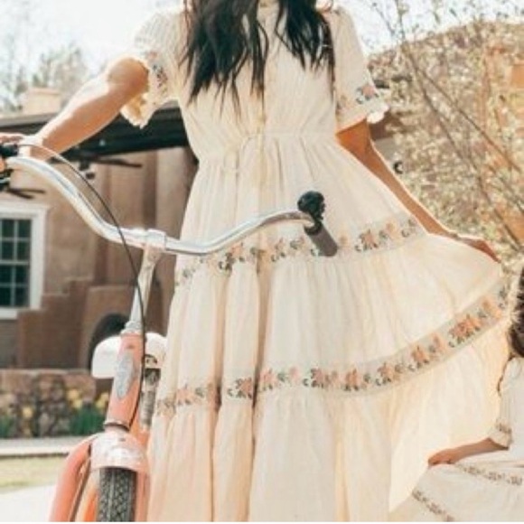 Ivy City Co Dresses & Skirts - Ivy City Co Cream Holland Tiered Midi/Maxi Dress with Pastel Floral Ribbon Trim